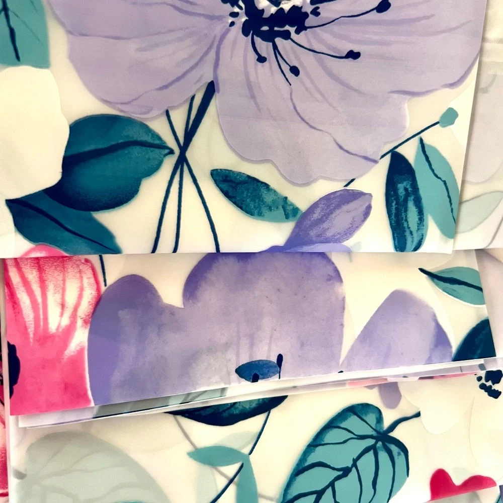 Floral Garden Peva Shower Curtain Lavender Pink White Flowers Blue Leaves